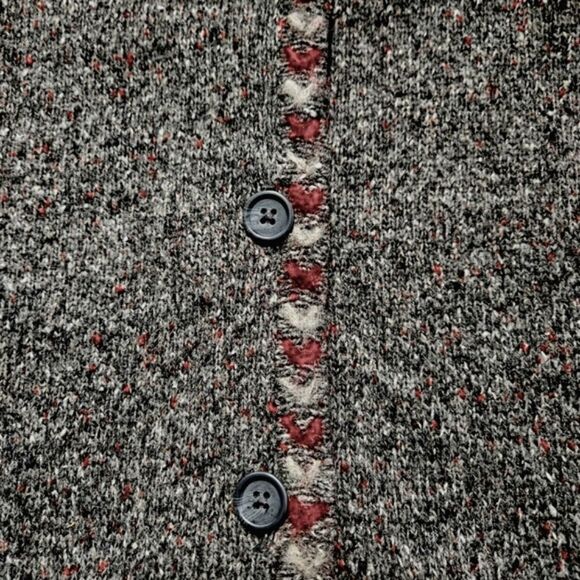 Vintage Woolrich Heather Gray Decorative Trim Wool Blend Button Front Sweater - Picture 6 of 14